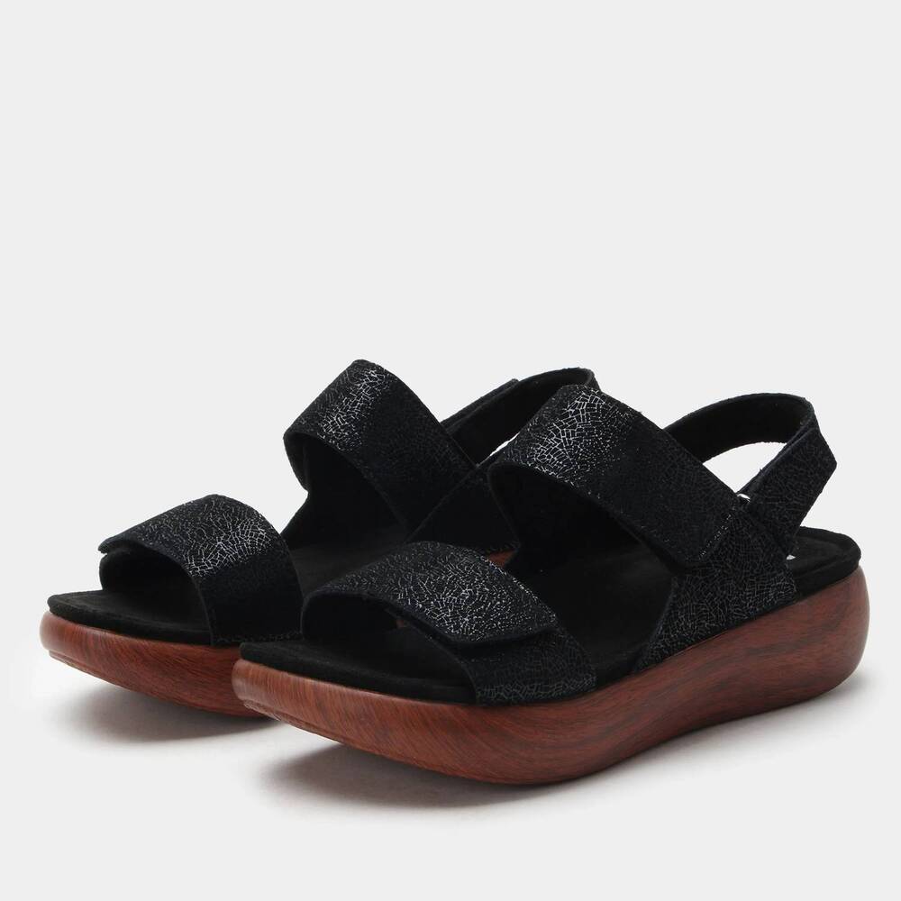 NEW ALEGRIA women's bailee casual sandals in crackle black